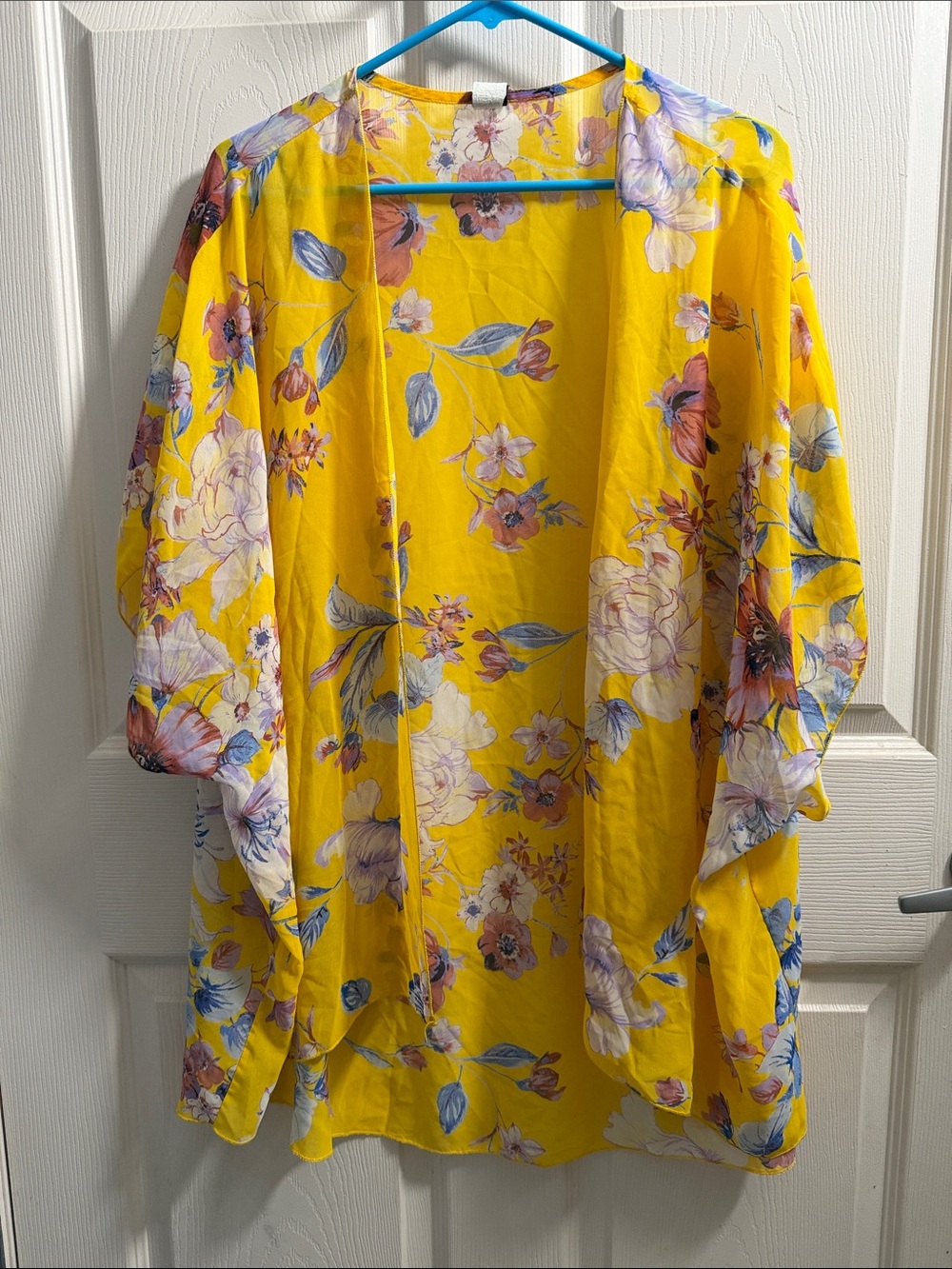 Yellow Floral Open-Front Kimono Shrug